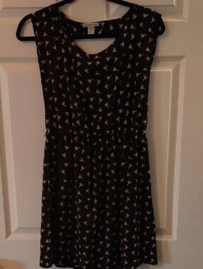 Charlotte Russe Black Sleeveless Dress with Pink Bird Print